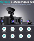 Four Channel 2.5K Dash Cam With Front Rear Left Right Coverage, featured with 5GHz WiFi, G Sensor, Night Vision, Parking Monitor