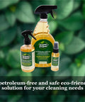 Three bottles of Eco Friendly Multipurpose Lubricant Spray Penetrating Oil For Auto Home Bike RV Removes Surface Rust And Lubricates Penetrates Quickly Cleans 8 Oz Bottle displayed in front of green leaves.