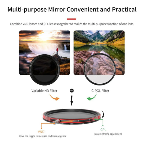 Diagram showing 82mm Pro II Multi Coating Circular Polarizer And Variable Neutral Density Filter For DSLR And Mirrorless Cameras.