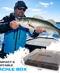 Angler holding a bass with the All In One Bass Fishing Lures Kit With 32 Premium Five And A Half Inch Soft Plastic Worms Wacky Rig Gear