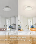 Kitchen with Crystal Ceiling Light Fixture LED Round Flush Mount Chandelier Dimmable 24W 2640LM 4000K Neutral White 14 Inch