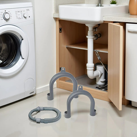 U Shape Drain Hose Holder For Washer And Dishwasher 2 Pack Gray Plastic Wall Mount next to sink and washer