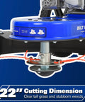 Close-up of Workhorse Heavy Duty Walk Behind Gas String Trimmer with 22-inch cutting diameter and 170cc 4-cycle OHV engine.