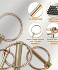 Beefed Up Heavy Duty Trailer Pin Set 50 Pcs Lynch Pins showing zinc-plated finish and carbon steel material for secure towing.
