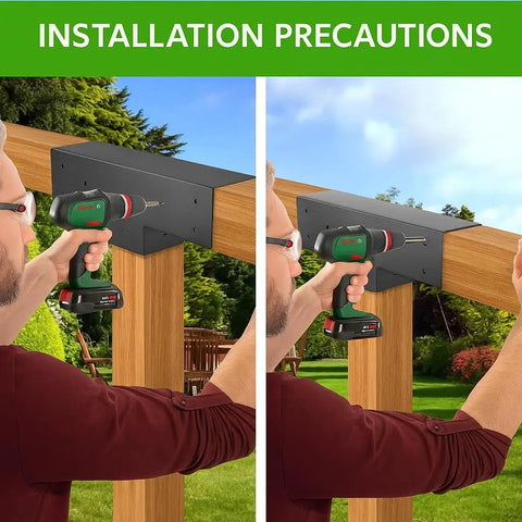 Installation of Post And Beam T Bracket Set For 4x4 Lumber Pergola Kit Heavy Duty Outdoor Hardware demonstrating secure connections