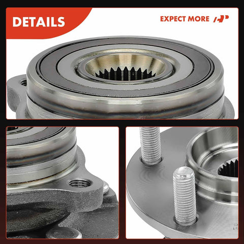 Close-up of 2-Pack Front Wheel Bearing And Hub Assembly 5-Lug Fit For Mitsubishi Lancer 2008-2015 AWD Only Drop-In Ready Replacement For Smooth Quiet Ride And Easy DIY Install, showing metal finish and threaded studs.