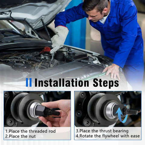 Chevy Harmonic Balancer Installation Tool 66515 for SBC and BBC crankshaft installation steps with mechanic.
