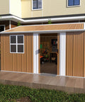 Front view of 10x12 Ft Heavy Duty Metal Outdoor Storage Shed with Lockable Sliding Door Windows and Ventilation in backyard