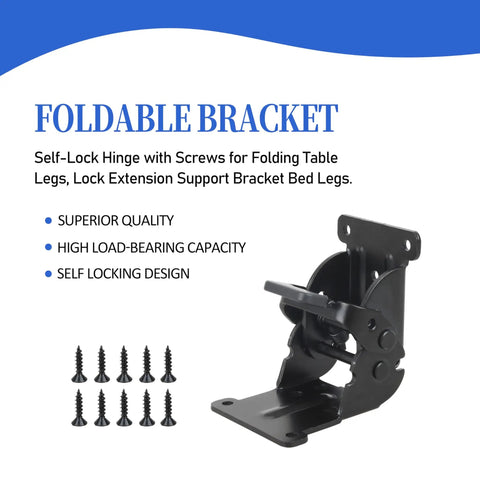 Badass Snap Lock Hinge Brackets For Tables And Bed Frames, Killer Spring Loaded Pivot Hardware, self-locking design with screws.