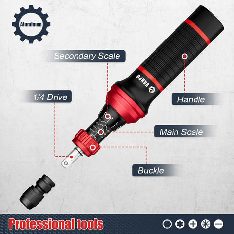 Torque Screwdriver Set, 24-Piece, Pro-Grade With 10 To 70 Inch-Pounds Range showing handle and scale markings