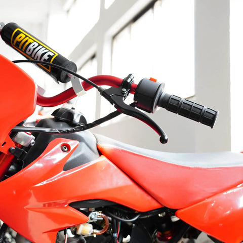 Left Seven Eighths Inch Clutch And Brake Lever Perch For KX Dirt Bikes KX60-125 mounted on red dirt bike handlebar