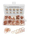 Red Copper Crush Washer Kit 200 Pcs Assortment With 9 Sizes For Oil Plugs Sealing Set in open plastic case
