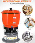 9Lbs Vibratory Tumbler Polishing Machine For Rocks And Metal Parts With 3Lb Walnut Shell Media, shown with polished coins, stones, and metal parts
