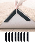 No Slip Carpet Gripper Kit 16 Pack used on rug corner showcasing edge clips and adhesive tape holding mat to wooden floor