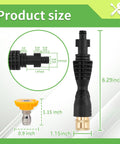 Foam Cannon With Dual Connectors For Pressure Washers, Double Tip Soap Cannon Attachment size details, showing nozzle dimensions.