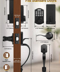 Diagram of Fingerprint Door Lock Set With Keyless Entry Knob And Lever Handle, Matte Black Electronic Keypad Deadbolt With Auto Lock