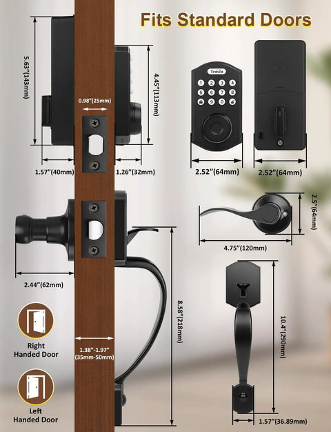 Diagram of Fingerprint Door Lock Set With Keyless Entry Knob And Lever Handle, Matte Black Electronic Keypad Deadbolt With Auto Lock