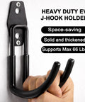 Heavy Duty EV Charging Cable Holder Wall Mount For Tight Garages With Wide J Hook to support cords, mounted on wall, holds 66 lbs.