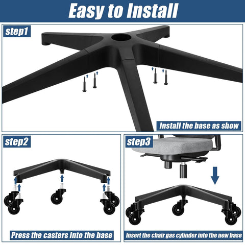 Assembly steps for 28 Inch Heavy Duty Office Chair Base Replacement With Wheels Set Of 5 Universal Gas Cylinder Hole Caster Sockets