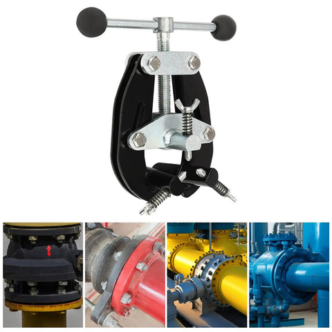 Solid Steel Pipe Alignment Clamp Model A1 Welding Positioner Tool For Accurate Tack And Perfect Fit Ups On Jobsites Without Slippage Or Rust close-up view with detailed clamp mechanism.