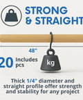 Pack Of Twenty Round Quarter Inch Bamboo Dowel Rods Forty Eight Inches Long smooth bamboo craft sticks with weight illustration