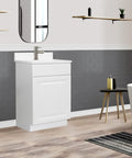 Unassembled White Bathroom Vanity Cabinet With One Door Frameless Design 18 By 16 Inches No Top Spacious Interior For Toiletries