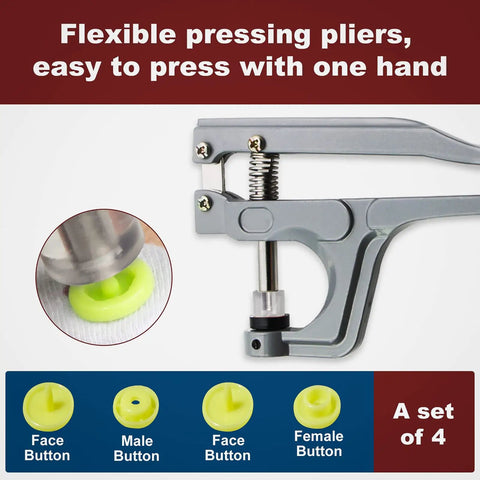 Complete 504 Piece Plastic Snap Kit With Pliers For Sewing And DIY Crafts with flexible pressing pliers shown
