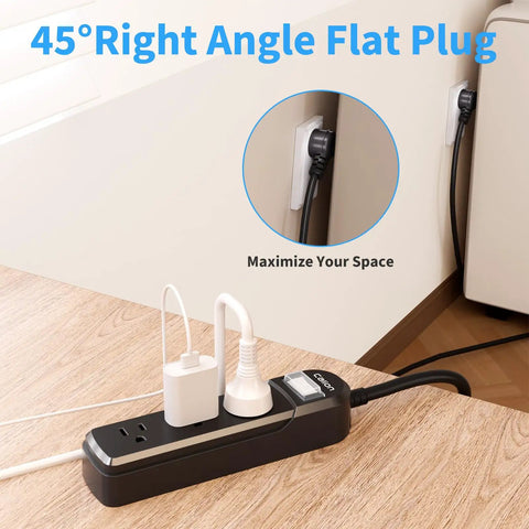 Weatherproof Outdoor Power Strip With Three Outlets And A Six Foot Extension Cord IPX6 Rated, shown on a desk with plugs.