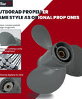 Beefy Aluminum Boat Propeller Nine And A Quarter By Ten Inch And Nine And A Quarter By Eight Inch For Honda Outboard Motors 9.9 15 20HP Eight Tooth Right Hand Rotation OEM 58130 ZV4 010AH displayed with technical features on grey background