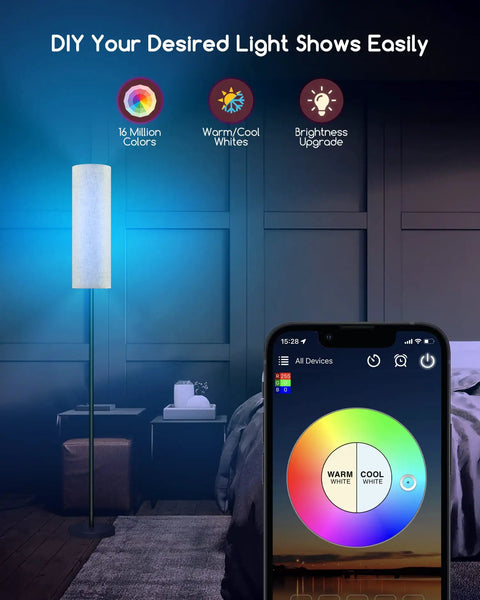 Smart RGB LED Floor Lamp For Living Room And Bedroom, 69 Inch Tall Modern Standing Lamp With Remote And WiFi App Control