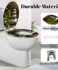 Elongated white zen balance stones bamboo plant wooden table Toilet Seat with resin material and stainless steel hinge.