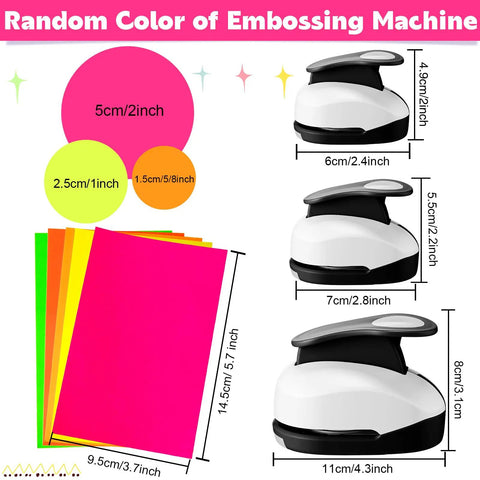Three Piece Circle Punch Set 2 Inch 1 5 Eighth Inch And 1 Inch Black Paper Punches with colorful sticker papers