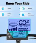 LCD display of 36V 350W Electric Bike Conversion Kit for 26 inch front wheel hub motor showing speed and battery levels.