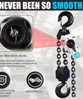 Manual Chain Hoist With Dual Heavy Duty Hooks For Garages Warehouses Auto Shops And Heavy Lifting Equipment 3.2 Ton Capacity 5 Feet Lift