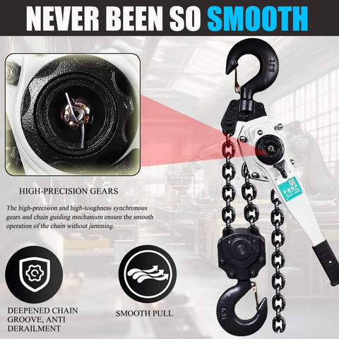 Manual Chain Hoist With Dual Heavy Duty Hooks For Garages Warehouses Auto Shops And Heavy Lifting Equipment 3.2 Ton Capacity 5 Feet Lift