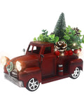 Big Metal Truck Centerpiece With Sunflowers And Honey Bees, Fall Farmhouse Decor, red vintage pickup style with greenery and lights