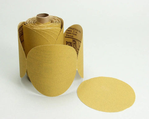 Stikit Paper Disc Roll 236U P180 Grit C Weight 6 Inch Aluminum Oxide Sanding Discs With Adhesive Backing shown in roll form