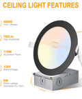 12 Pack 4 Inch Ultra Thin LED Recessed Ceiling Light With Junction Box, No Hassle Install, Dimmable 2700K 5CCT Selectable diagram