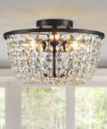 Dope Crystal Chandelier Flush Mount Ceiling Light For Bedroom Hallway Bar Kitchen Bathroom 8.4 In High By 13 In Wide Black Finish E12