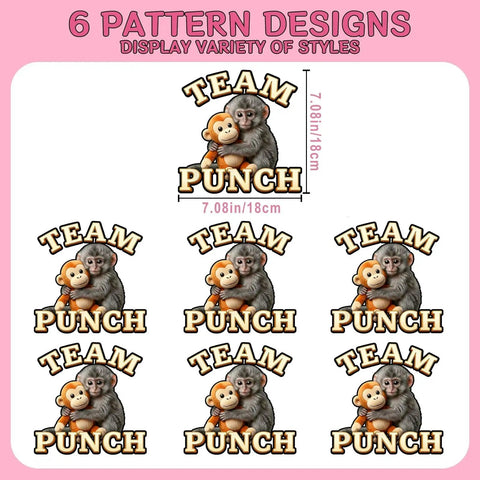 Six Pack Adorable Monkey Hugging Toy DTF Transfers for DIY Tees and Shirts Ready to Press Dope Heat Transfer Stickers