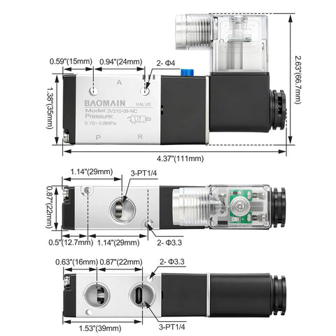 Electric Solenoid Valve 12V DC Pilot Operated 2 Position 3 Way One Quarter Inch PT Port Aluminum Body With Lampshade Junction Box
