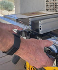 Close-up of a Heavy Duty Digital Table Saw Fence System Built Tough With Industrial Steel And Aluminum, showcasing precise micro adjustments.