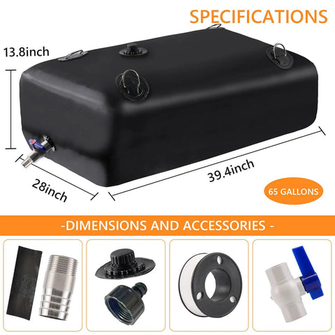 65 Gallon Foldable Water Storage Bladder For Camping Gear And Emergency Prep With Three Quarter Inch Spigot And Overflow Kit