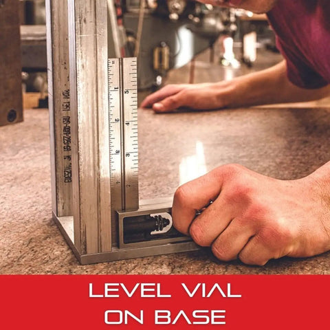 Person using Inch Reading Double Square with hardened blade for machinists and toolmakers, 6 inch blade, 4R graduation.