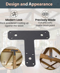 12 Pack Heavy Duty T Brackets For Wood With Premium Powder Coated Flat Post And Beam Tie Plates 6.5 By 5.7 Inches 0.15 Inch Thick Rust Resistant Matte Black shown in indoor timber framing setup.