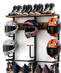 Heavy Duty Wall Mounted Helmet Rack With Six J Hooks And Six Clip Hooks Holds Six Helmets And Gear with helmets and boots organized