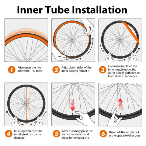 Installation steps for Featherweight TPU Inner Tube For Road And Gravel Bikes 700c 18 To 32 With Presta Valves