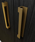 Brass gold self-adhesive edge fingerpull door handle set 2 pack on dark wood, no screws required, peel and stick installation