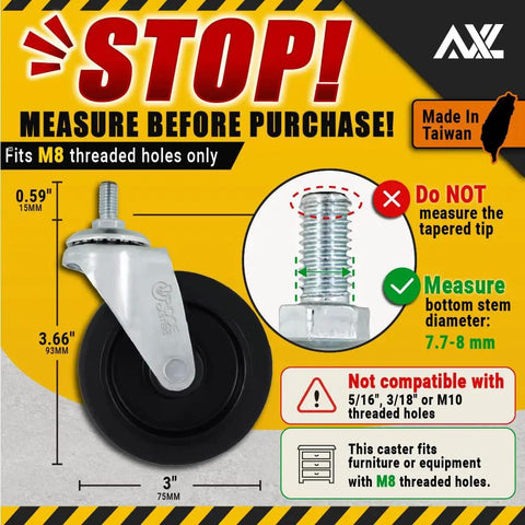 Get Your Workshop Rolling With These Badass Locking Casters Engineered For Smooth Swivel Glide On Carts Furniture And Workbenches; M8 fitting caster wheel diagram.