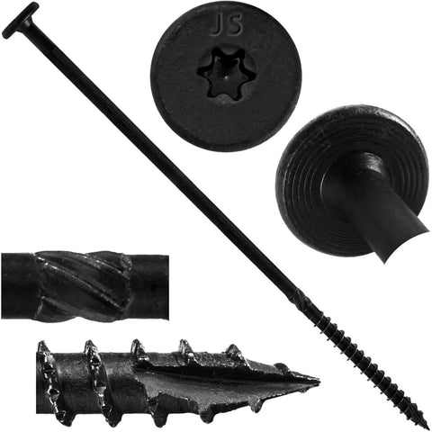 15x8 Built To Last Black Wafer Head Structural Lag Screws For Log Construction Timber Framing Laminated Beams And Pole Barns T30 Torx Drive ACQ Coated For Outdoor Or Indoor Use High Tensile And Shear Strength Heavy Duty 50 Count close-up